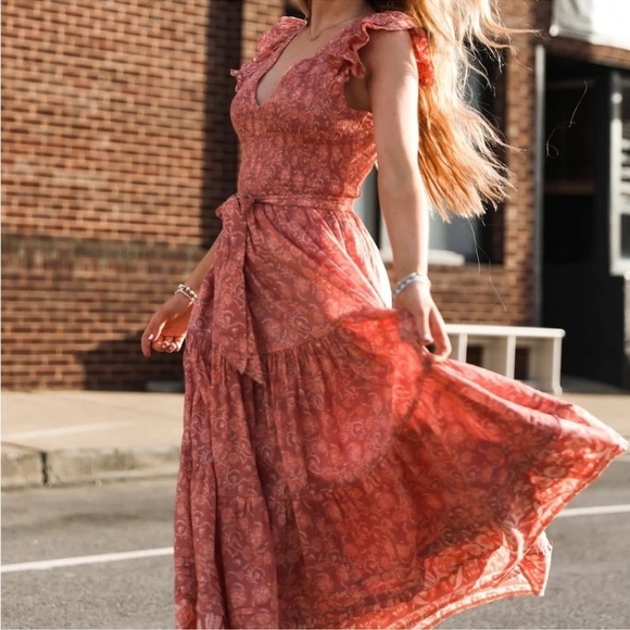 Cleobella Rita Ankle Dress Smocked Floral Tiered Size Small Organic Cotton NWOT - Picture 1 of 16